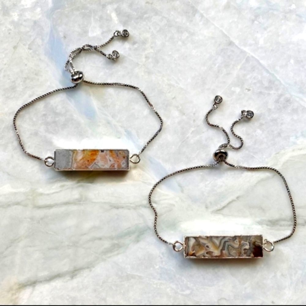 ⭐ Mexican Agate Silver Crystal Bracelet (GORGEOUS) - Picture 7 of 8